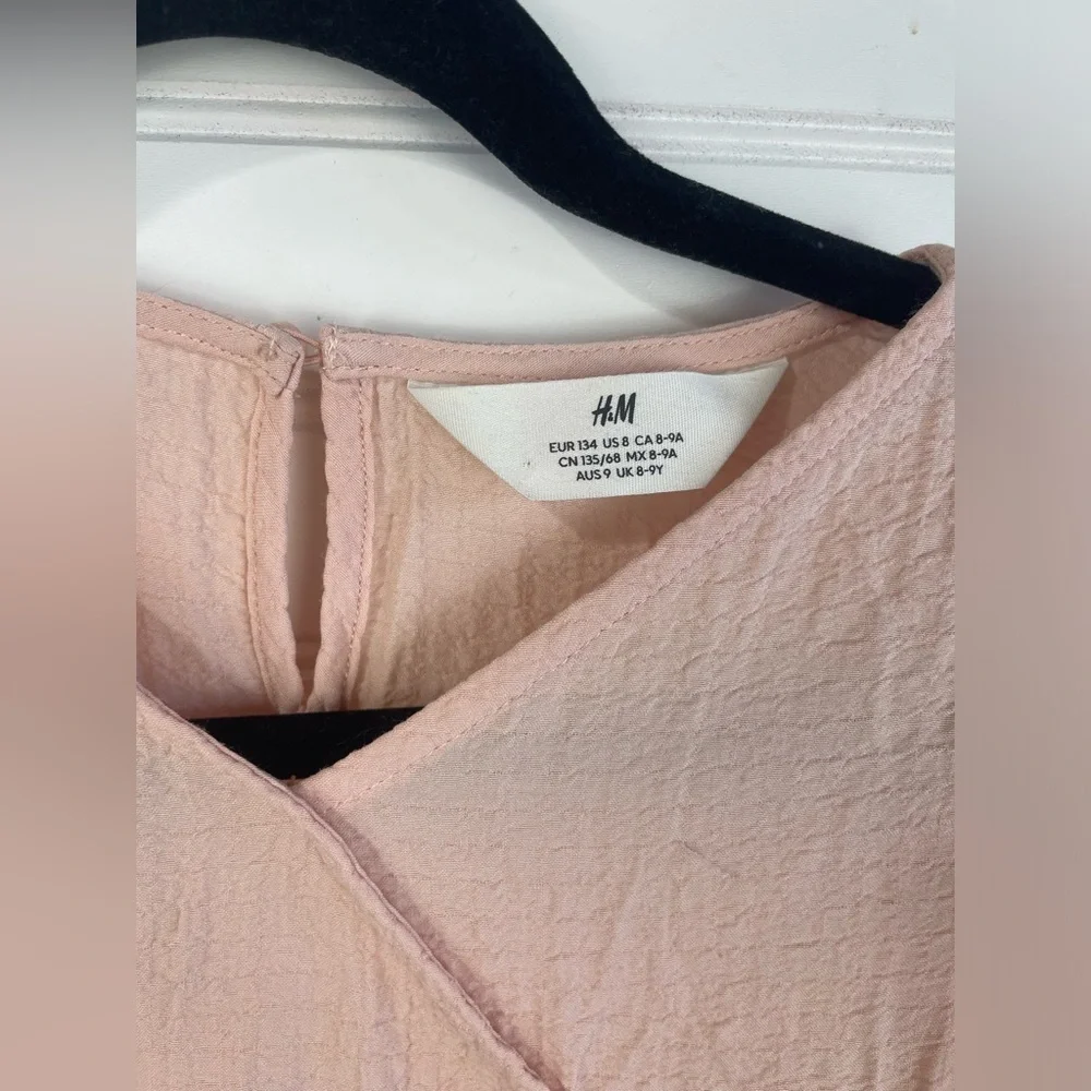 H&M Pink Puffed-Sleeved V-neck Wrap over Front Kids Dress Size 8 EUC